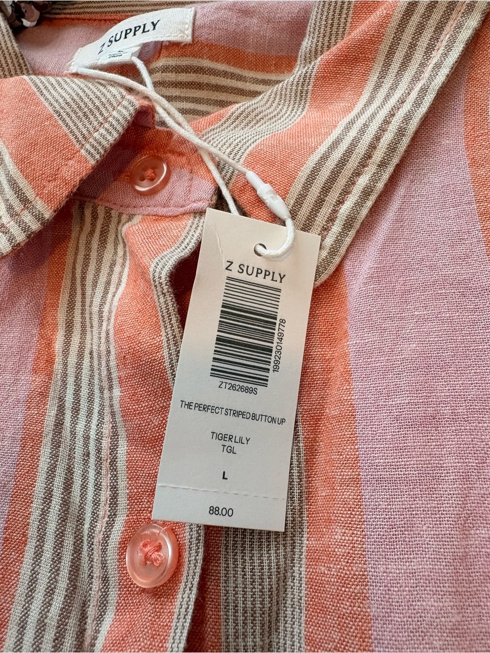 Z Supply The Perfect Stripped Button Up NWT. Women’s Size Large. Tigerlily